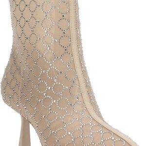 INC International Concepts Beige Rhinestone Circle-Embellished Heeled Boot